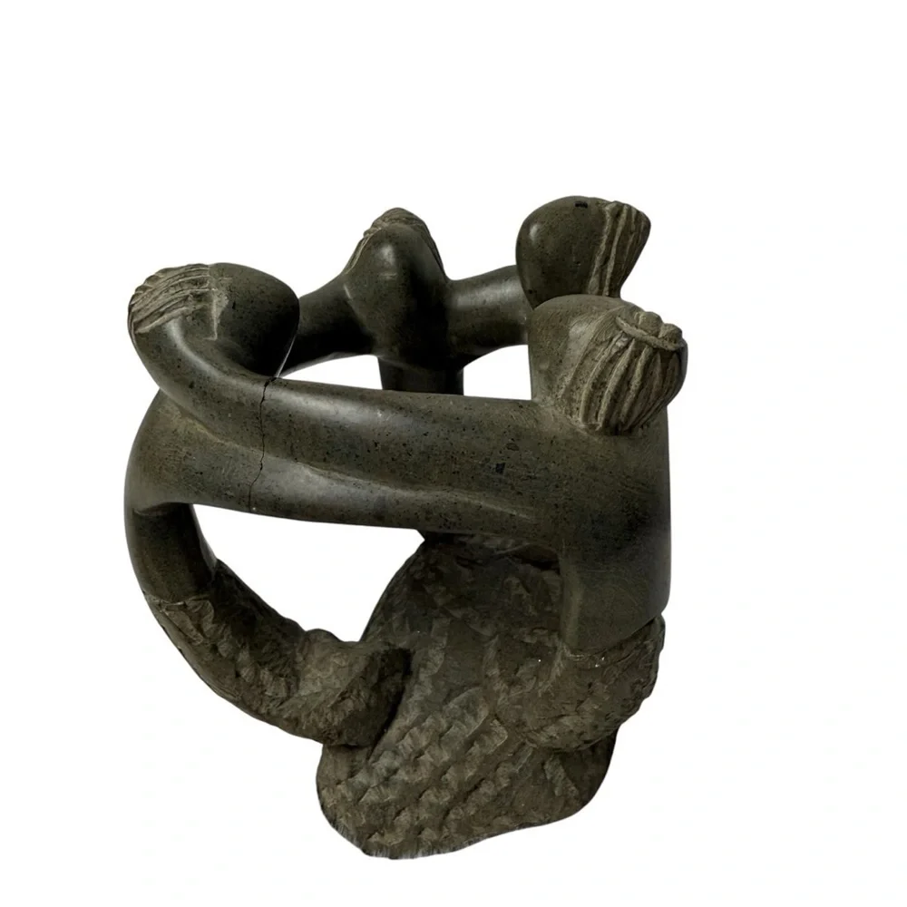 Clay Pottery Circle of Friends Mayan Aztec Candle Holder Grey Decor Family Of 4